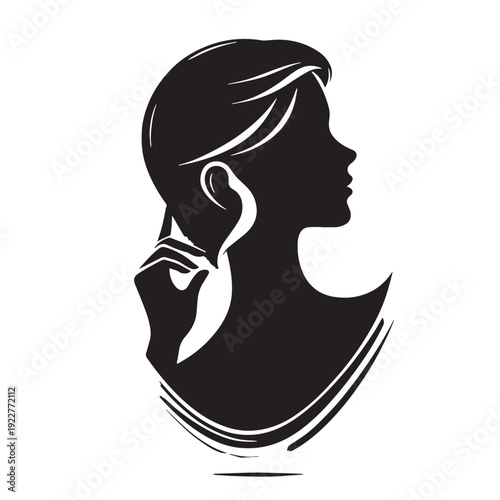 Black Listening without phone Silhouette Vector, High Quality Illustration on White Background