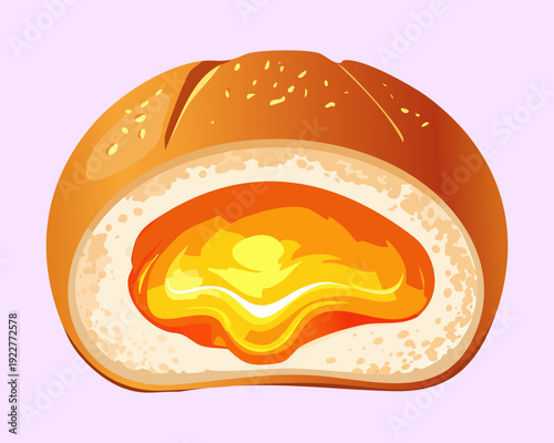 Delicious toasted bun with warm melting cheese center and crispy crust for savory afternoon snack break - Vector Illustration