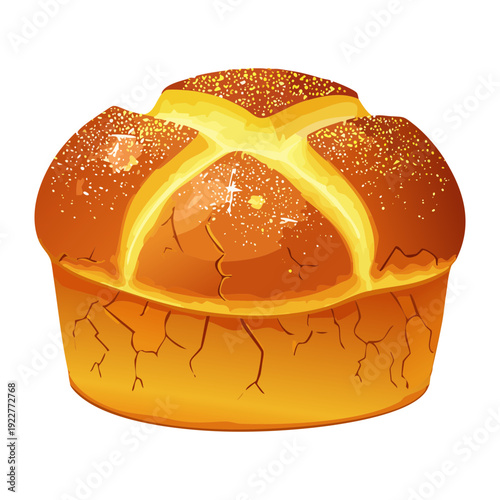 Sweet braided brioche bun with sugar glaze and golden crust for traditional European bakery snack treat - Vector Illustration