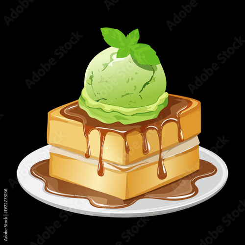 Layered brownie cake with mint cream and chocolate glaze for delicious sweet bakery dessert snack meal - Vector Illustration
