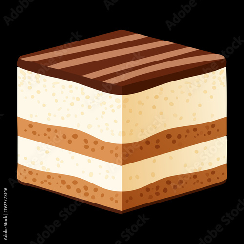 Square Tiramisu dessert with whipped mascarpone and coffee sponge layers for elegant bakery sweet treat meal - Vector Illustration
