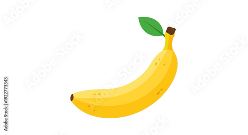 Vibrant yellow banana with green leaf fresh fruit isolated on white