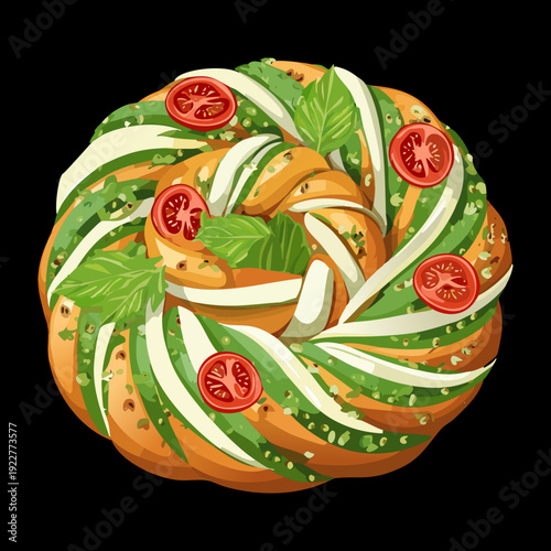 Creative vegetable spiral tart with zucchini and carrots for healthy gourmet vegetarian meal or appetizer - Vector Illustration