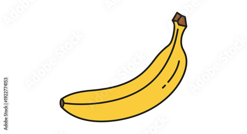 Single yellow banana illustration isolated on white background copy space