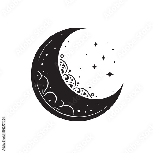 Black Moon sighting Ramadan Silhouette Vector, High Quality Illustration on White Background