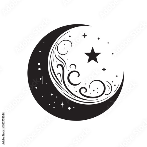 Black Moon sighting Ramadan Silhouette Vector, High Quality Illustration on White Background