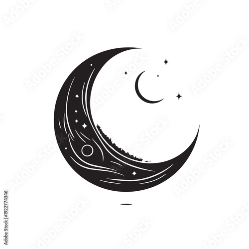 Black Moon sighting Ramadan Silhouette Vector, High Quality Illustration on White Background