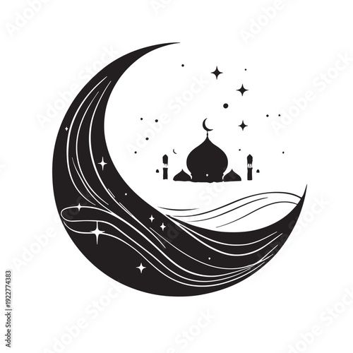 Black Moon sighting Ramadan Silhouette Vector, High Quality Illustration on White Background