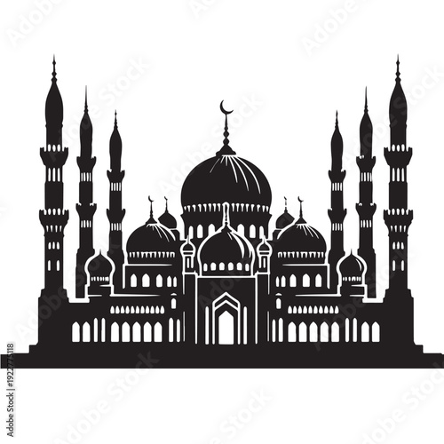 Black Mosque Silhouette Vector, High Quality Illustration on White Background