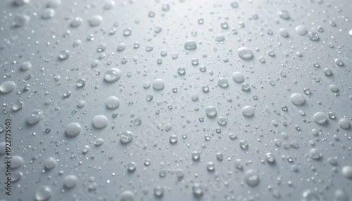 Wallpaper Mural Macro view of clear water droplets scattered across a smooth light surface, showing realistic reflections and soft shadows in a clean minimal composition Torontodigital.ca