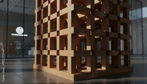 Wallpaper Mural Modern Wooden Lattice Structure in Indoor Gallery Torontodigital.ca