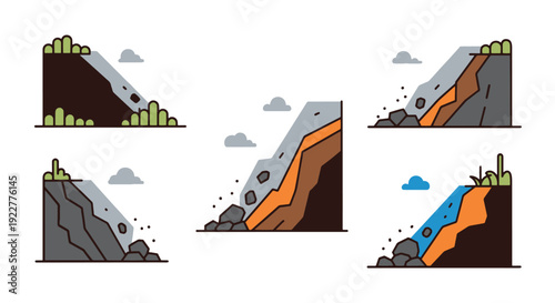 Landslide Line art modern bold tone illustration