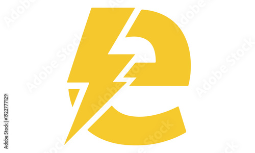 Electric Energy Letter E Logo Design with Lightning Bolt Symbol