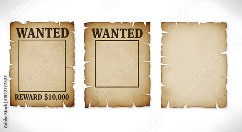 Vintage wild west wanted posters with blank space for customization and creative design options available