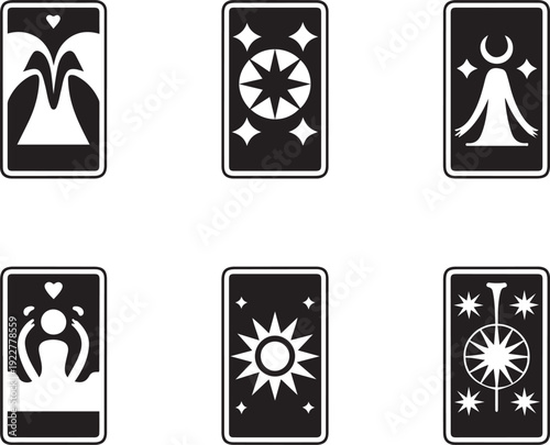 Minimal Tarot Card Icon Set Black and White Vector Illustration