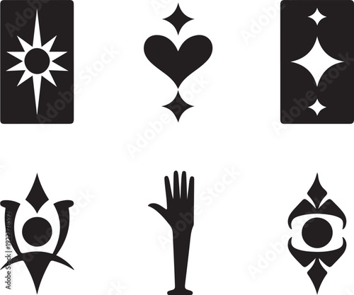 Minimalist Tarot Card Symbols Black and White Vector Icon Set