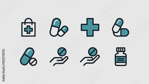Medical icon set, pill and capsule medicine icon