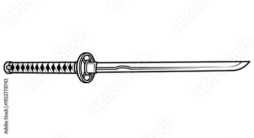 Detailed illustration of a traditional Japanese katana sword with intricate design.