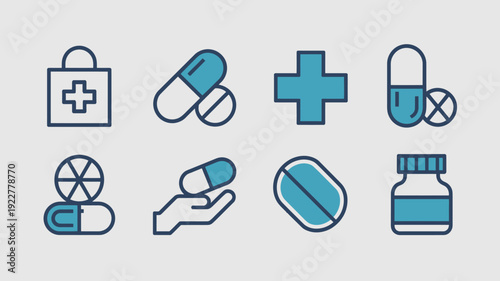 Medical icon set, pill and capsule medicine icon