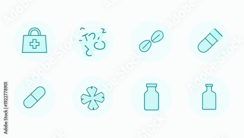 Medical icon set, pill and capsule medicine icon