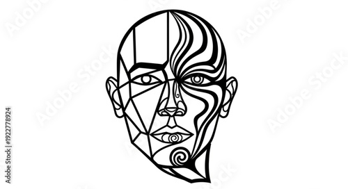 Abstract geometric face art with lines and patterns, a modern artistic portrait.