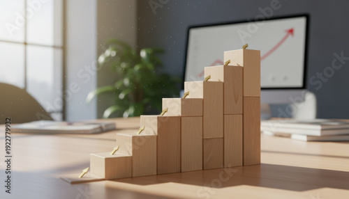 Wallpaper Mural Wooden Block Staircase Growth Chart in Office Torontodigital.ca