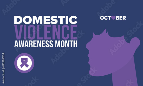 Domestic Violence Awareness Month in October. Celebrate annual in United States. Awareness purple ribbon. Day of Unity. Prevention campaign. Stop women abuse. Poster, banner and background. Vector