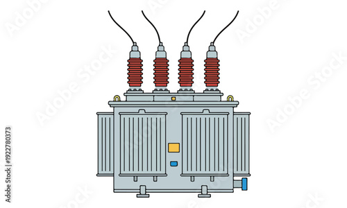 Electrical Power Transformer Illustration with Bushings and Wires