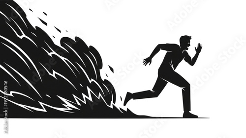 Man Running Away from a Stormy Weather Illustration