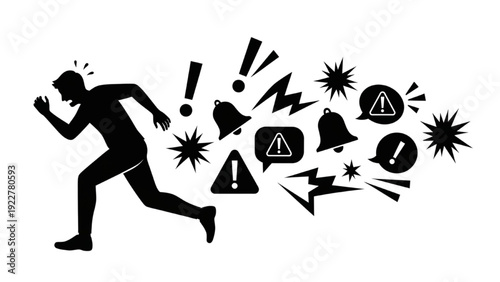 Man Running From Expectations Silhouette Concept of Performance Pressure