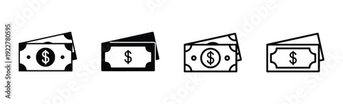 Money icons with dollar sign for finance and currency transactions