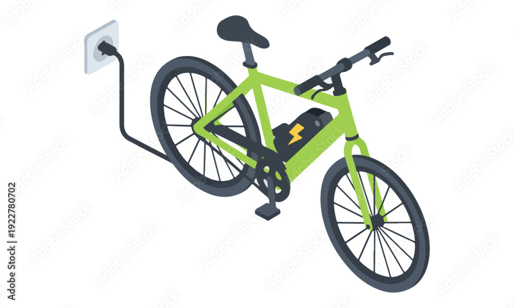 Fototapeta premium Electric Bicycle Charging from Wall Socket Isometric Illustration