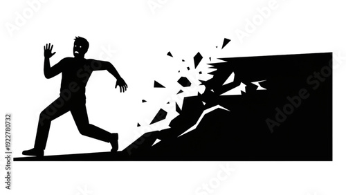 Man Breaking Through Wall Silhouette Concept of Overcoming Obstacles