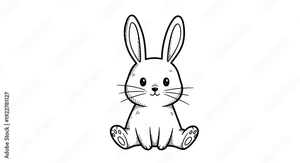 Fototapeta premium Charming and simple hand-drawn fluffy bunny illustration, perfect for children's designs, playful greeting cards, or whimsical digital art projects requiring a cute animal character
