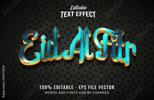 Eid Al-Fitr Gold and Blue 3D Text Effect with Islamic Pattern