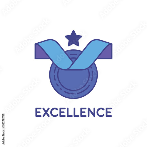 Purple and blue excellence badge with star and ribbon design symbolizing achievement