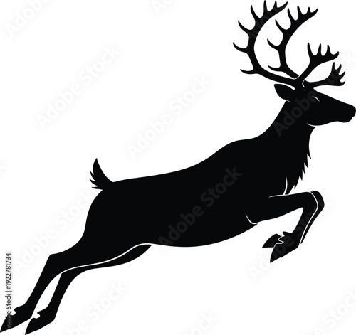 Majestic jumping deer silhouette vector illustration isolated on white background, elegant wild stag design for logo, tattoo, branding, and wildlife decor