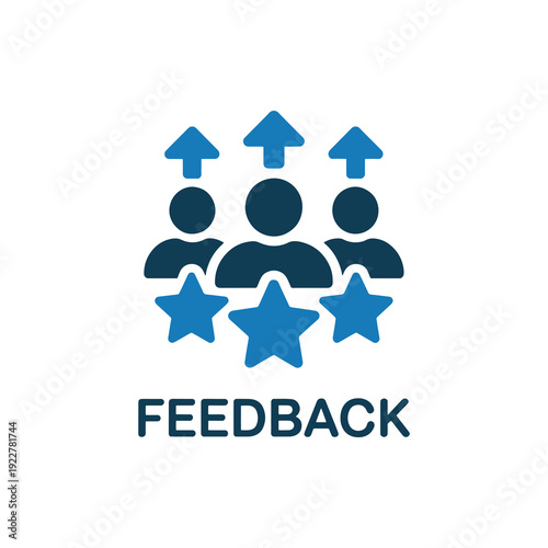 Team collaboration concept with people and star symbols for feedback
