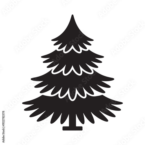 Simple black silhouette of a stylized evergreen tree with layered branches