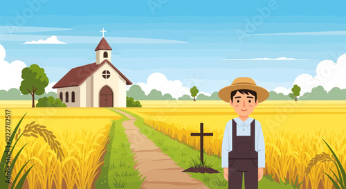Young farmer standing in a field.