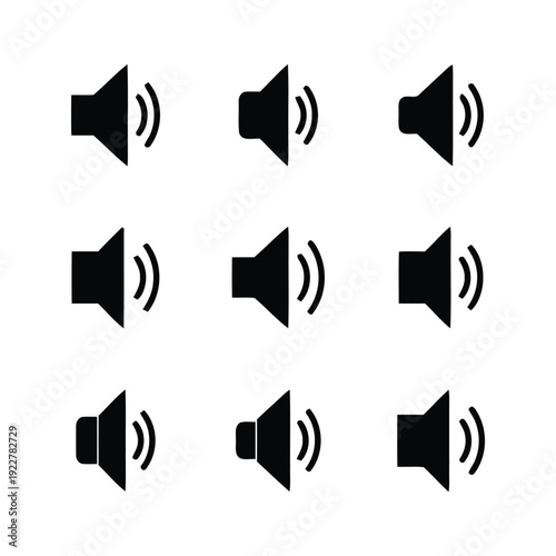 Nine different speaker icons representing sound volume levels from low to high