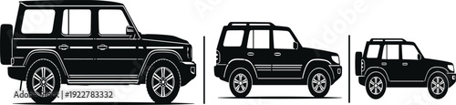 Black off road SUV silhouette vector illustration side view set isolated on white background scalable automotive design comparison modern utility
