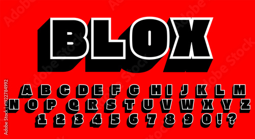 Blox Bold 3D Font - Black Blocky Alphabet with White Outline