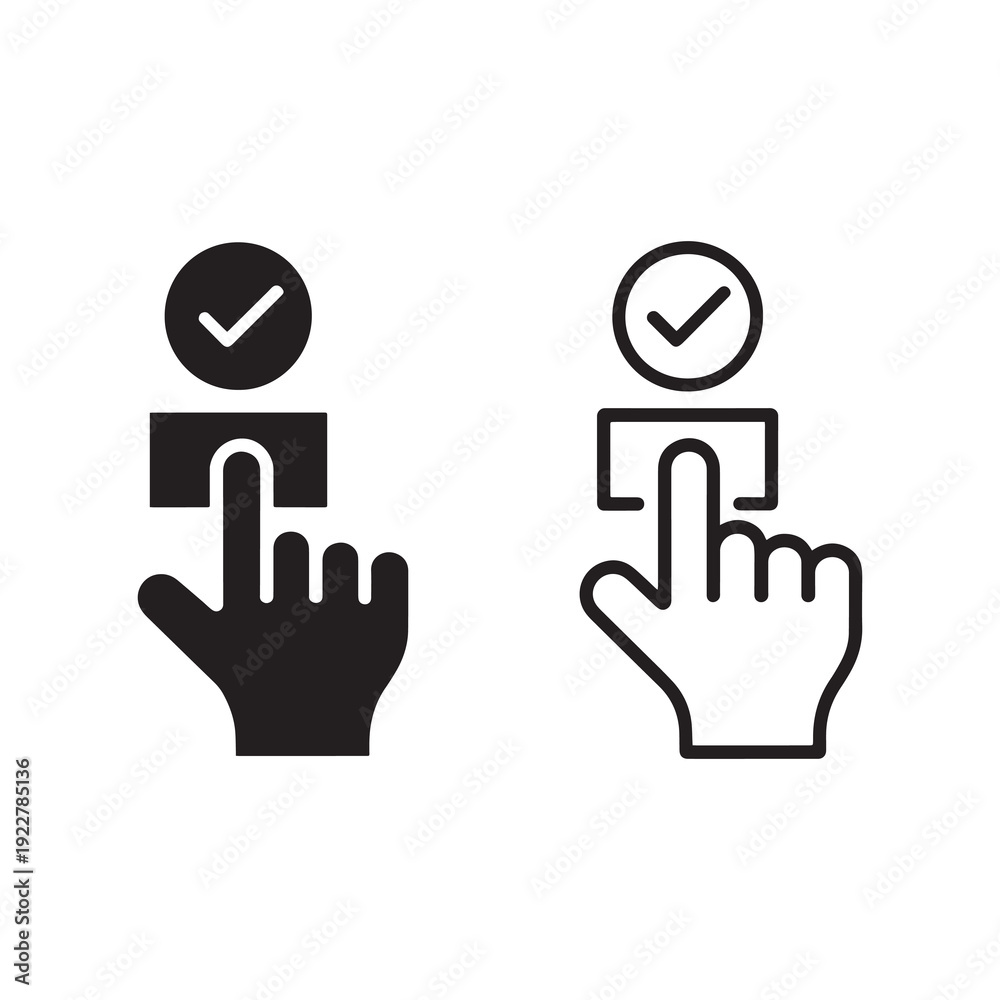 Obraz premium Hands tapping verified symbols on screens for access approval