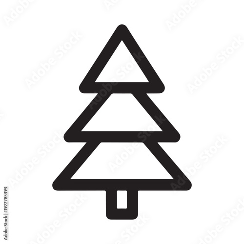 Simple black and white illustration of a stylized evergreen tree icon