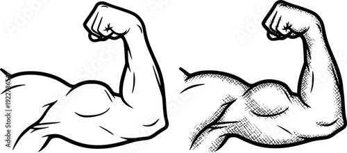 Bicep flex outline vector illustration in two styles
