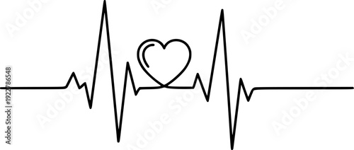 Black continuous of a heartbeat E C G waveform with a heart shape integrated into the electrocardiogram
