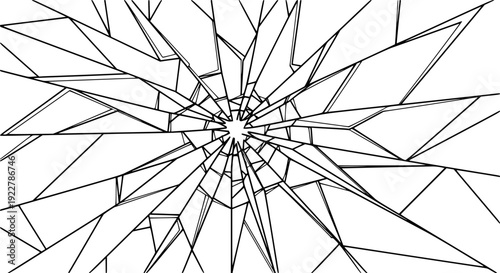 Vector illustration of broken glass with radiating cracks in an abstract design
