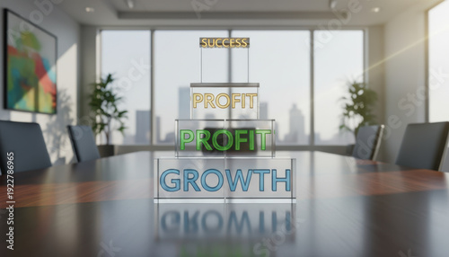 Wallpaper Mural Clear Glass Blocks Stacked with Profit Growth and Success in Modern Conference Room Torontodigital.ca