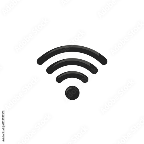 Glossy 3D Black Wi-Fi Symbol on White Background. Wireless Internet Connection, Digital Network, Hotspot Icon.